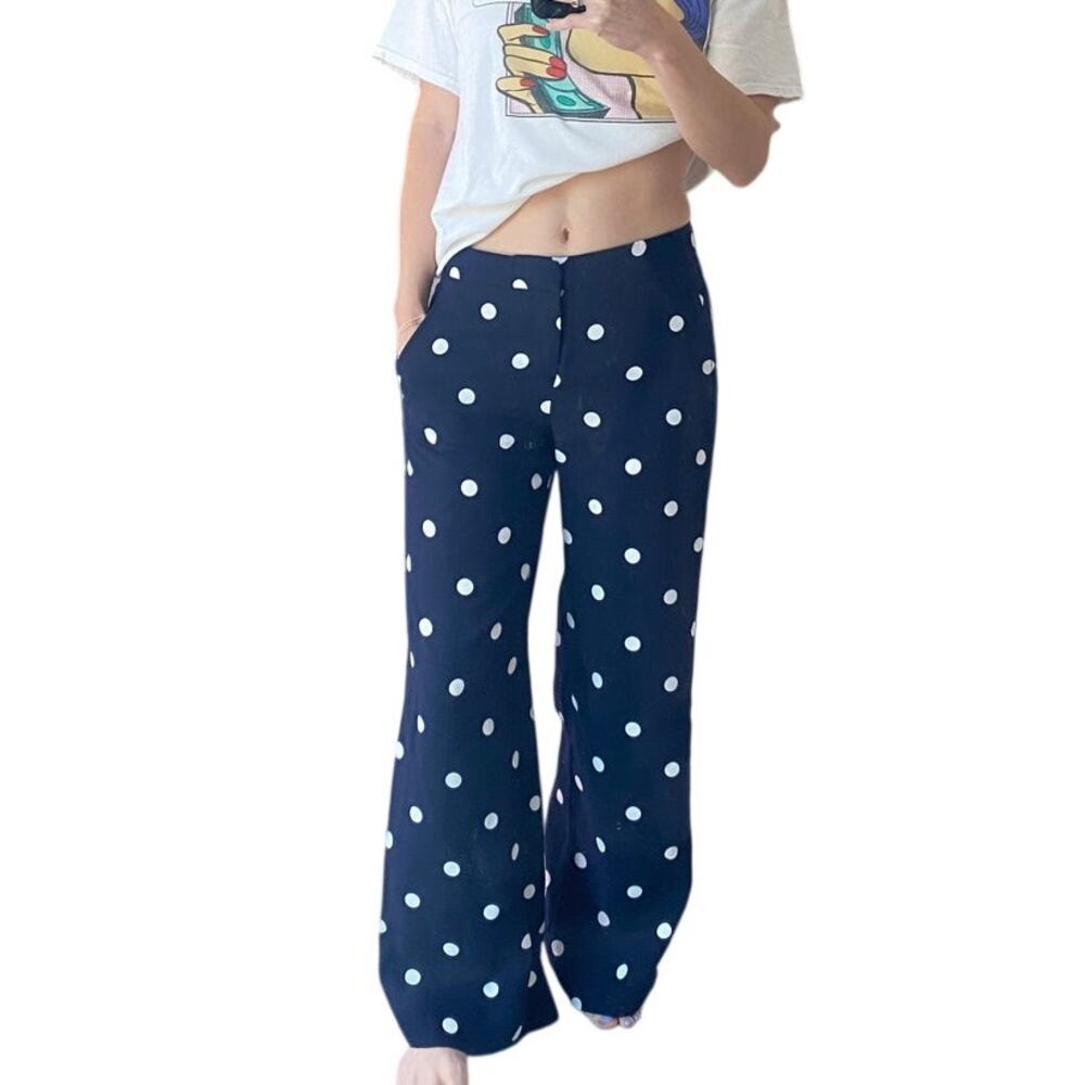 Banana Republic Blake Wide Leg Navy Polka Dot Low-rise Trouser Pant Size 00/0
